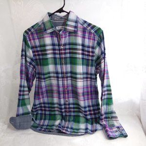 Tommy Bahama Plaid Tencel Blend Montauk Flannel Purple Plaid XS Metal Buttoned